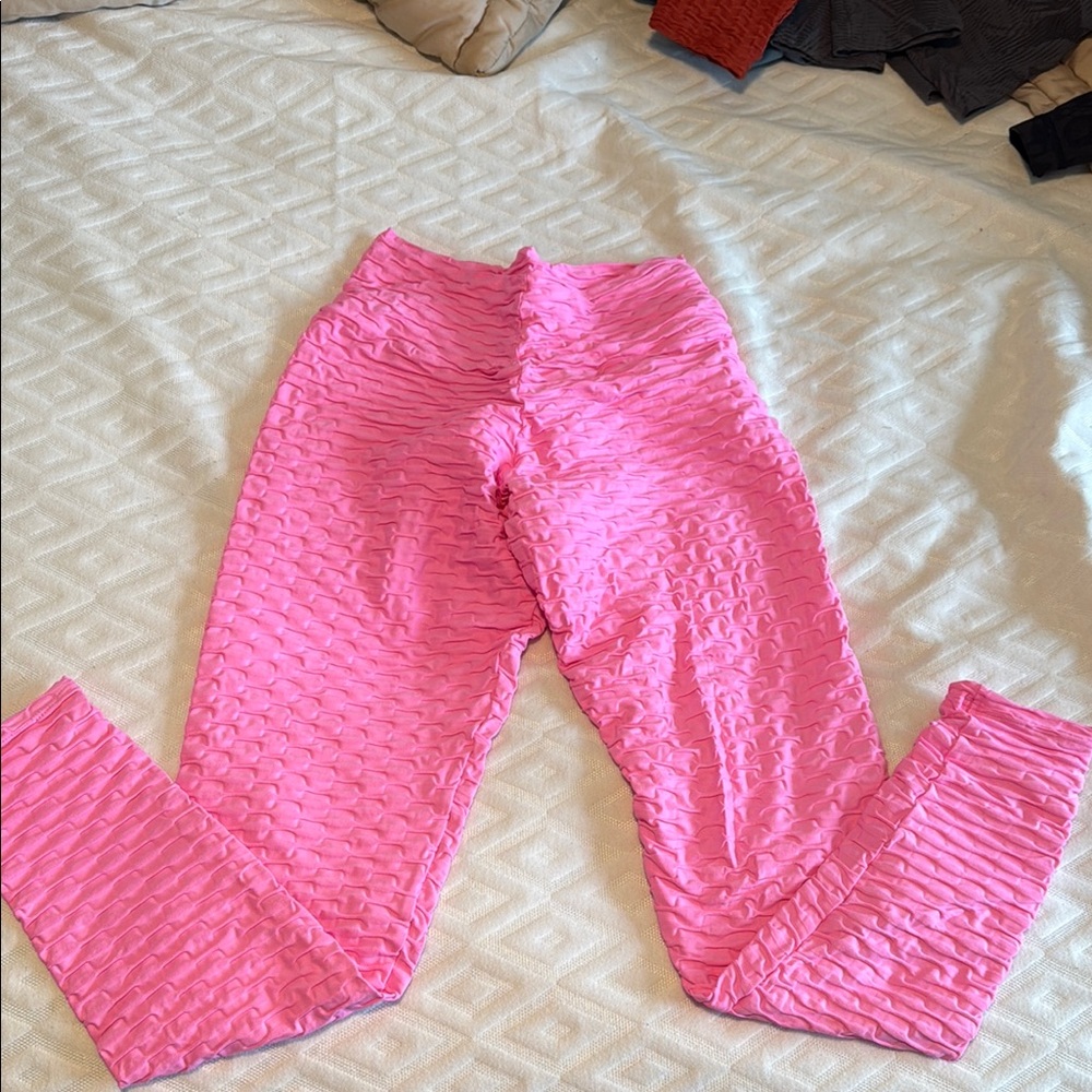 Pink Textured Leggings